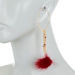 ETTIKA Chain Tassel Pompom Hoop Earrings